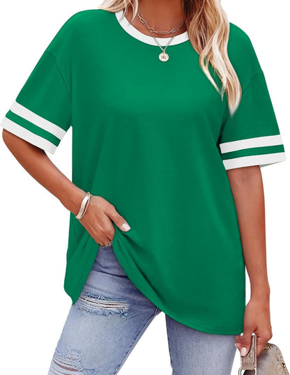 Casual Women's Striped Waist Plus Size T-shirt
