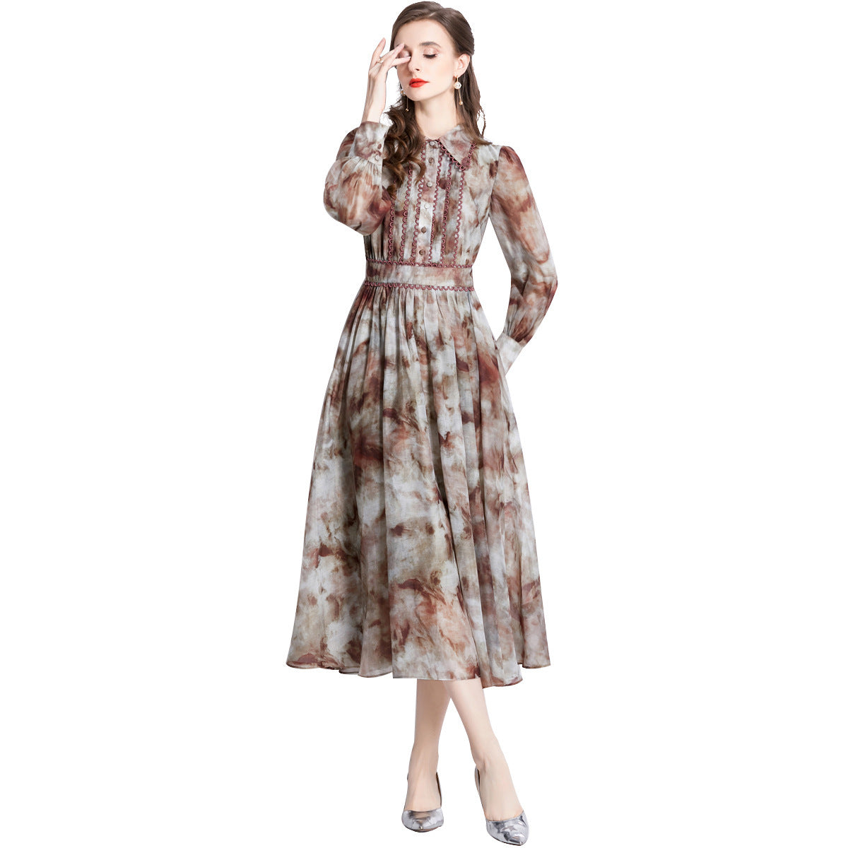 Slimming A- Line Printed Shirt Dress