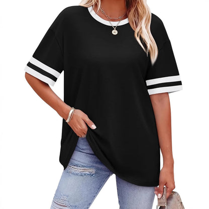 Casual Women's Striped Waist Plus Size T-shirt