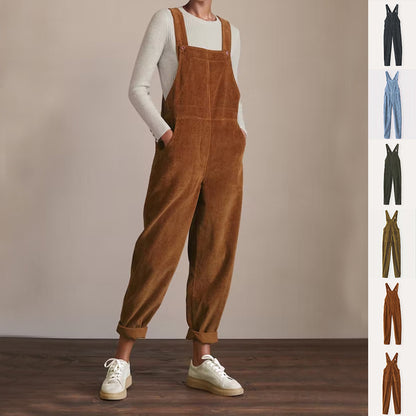 Corduroy Bib Overalls With Buttons And Pockets Fashion Casual Jumpsuit