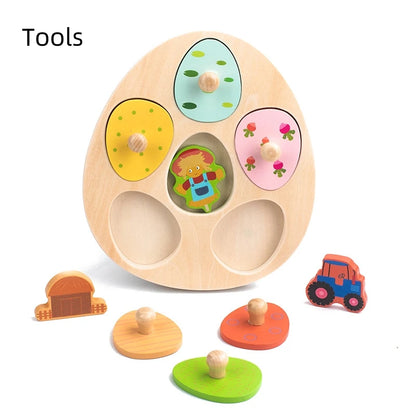 Wooden Eggs Puzzle Montessori Toys Flower Insect Peg Puzzle Matching Games Fine Motor