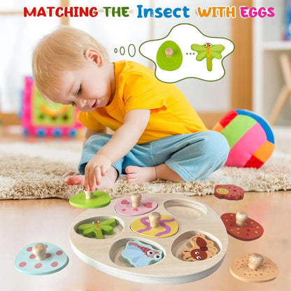 Wooden Eggs Puzzle Montessori Toys Flower Insect Peg Puzzle Matching Games Fine Motor