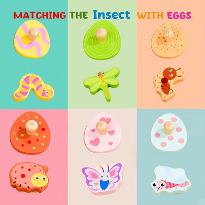 Wooden Eggs Puzzle Montessori Toys Flower Insect Peg Puzzle Matching Games Fine Motor