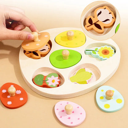 Wooden Eggs Puzzle Montessori Toys Flower Insect Peg Puzzle Matching Games Fine Motor