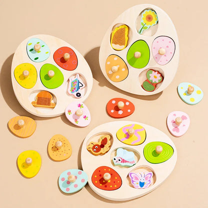 Wooden Eggs Puzzle Montessori Toys Flower Insect Peg Puzzle Matching Games Fine Motor