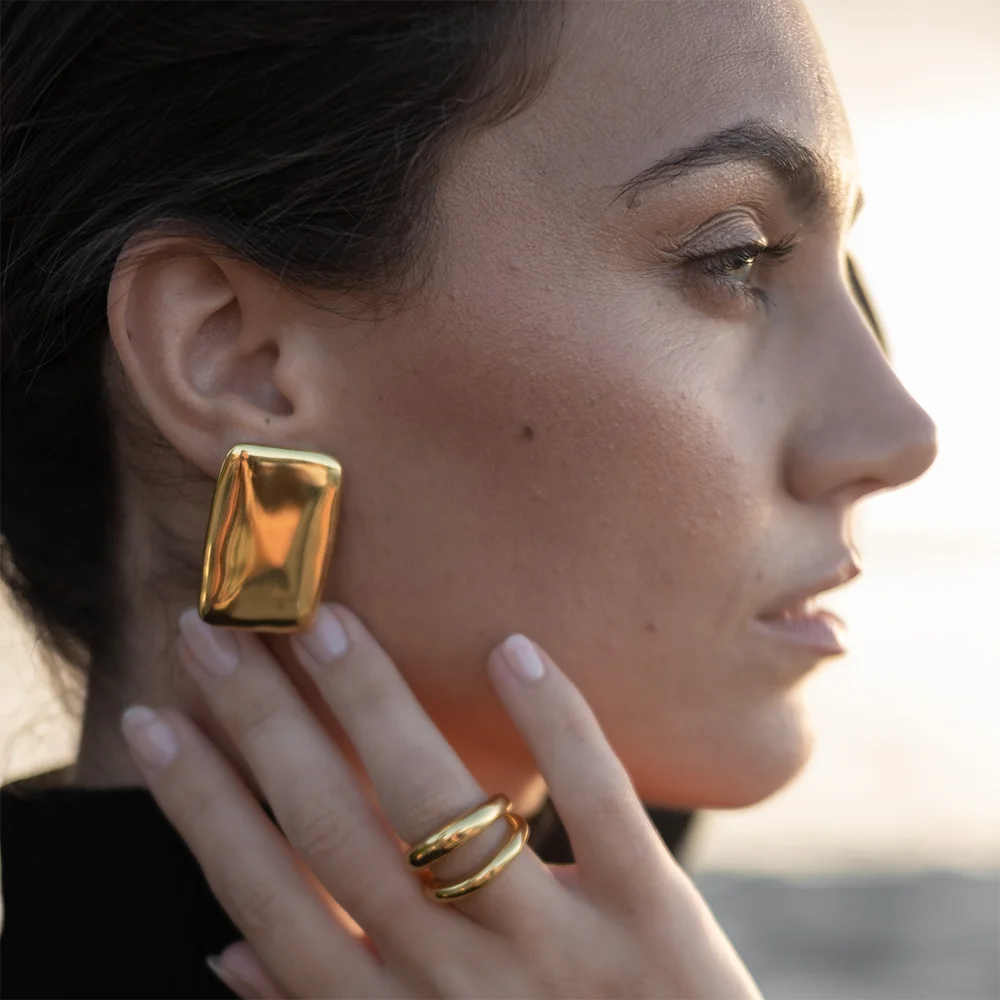Uworld Trendy 18k Gold Color Plated Stainless Steel Statement Earrings Waterproof Fashion