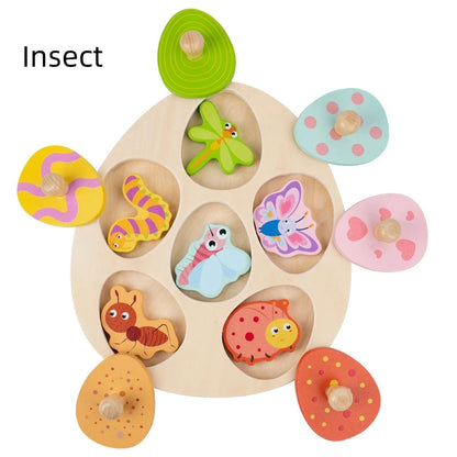 Wooden Eggs Puzzle Montessori Toys Flower Insect Peg Puzzle Matching Games Fine Motor