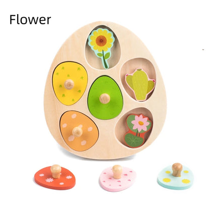Wooden Eggs Puzzle Montessori Toys Flower Insect Peg Puzzle Matching Games Fine Motor