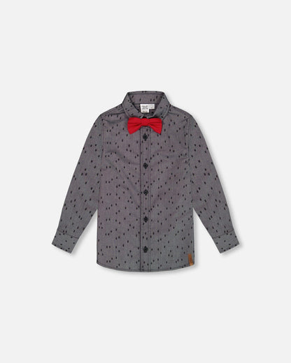 Printed Pine Chambray Shirt With Bow Tie Gray-0