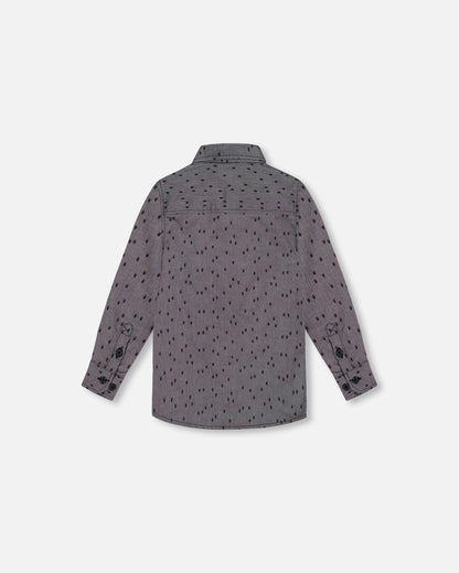 Printed Pine Chambray Shirt With Bow Tie Gray-3