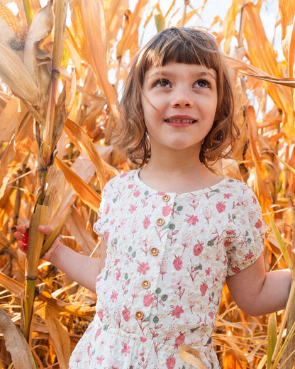 Printed Seersucker Jumpsuit With Cut Outs Pink Flowers On Cream Background-2