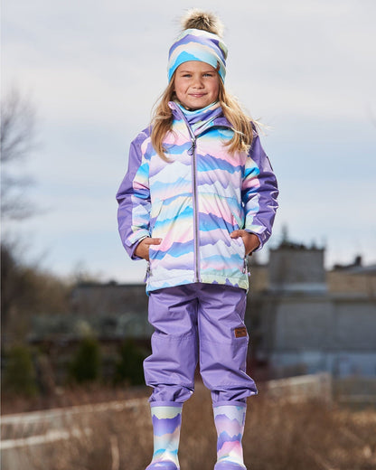 3-In-1 Mid-Season Outerwear Set With Printed Jacket Mauve And Blue, Pink Mountain-1