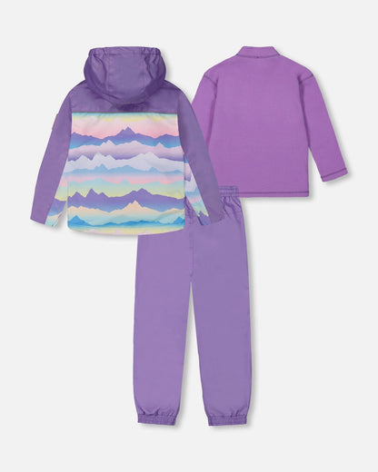 3-In-1 Mid-Season Outerwear Set With Printed Jacket Mauve And Blue, Pink Mountain-2