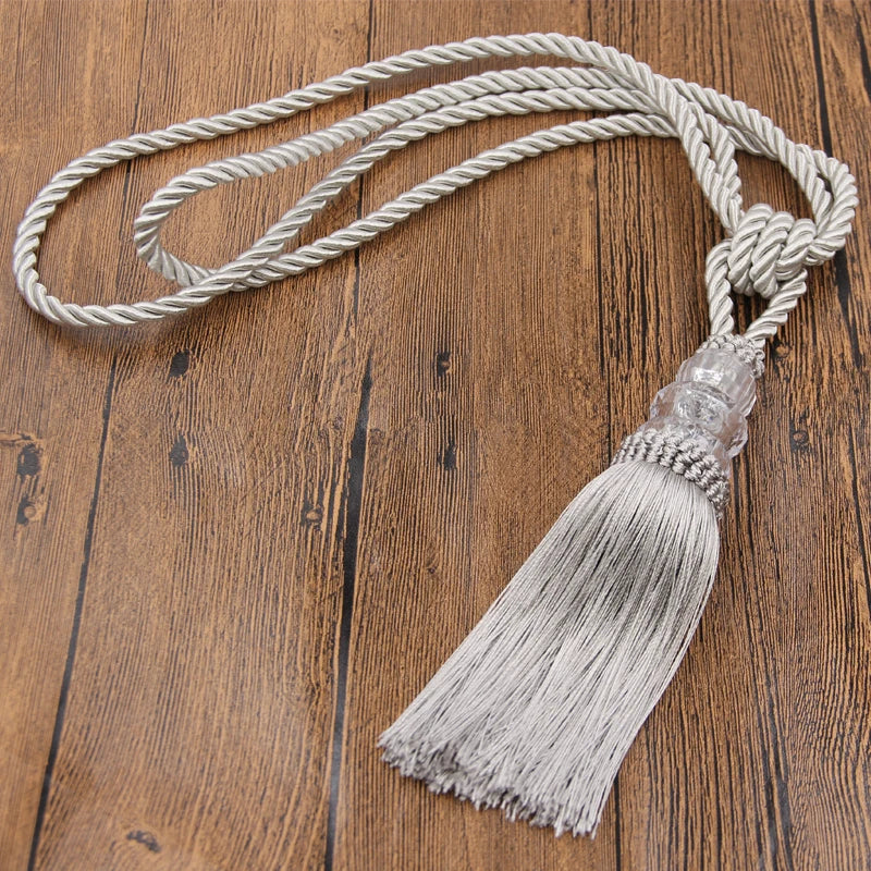 2Pcs Curtain Tieback Tassel Crystal Beaded Hanging Rope Tie Home Decor Gold Curtains Cord Holder