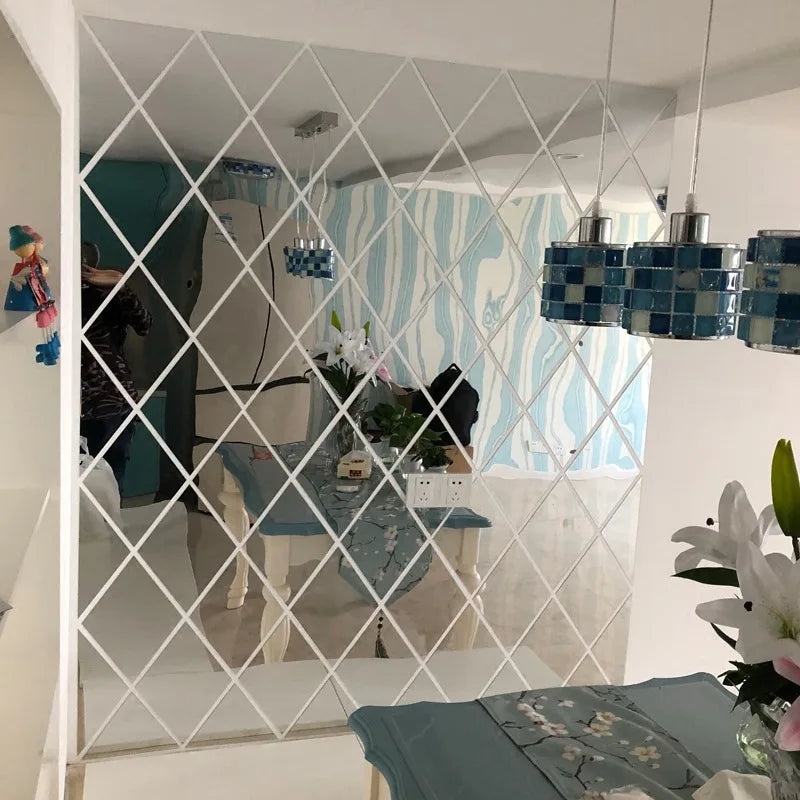 10/17/32/58pcs 3D Mirror Stickers Acrylic Triangles Self-adhesive Diamonds DIY Wall Mirror Stickers