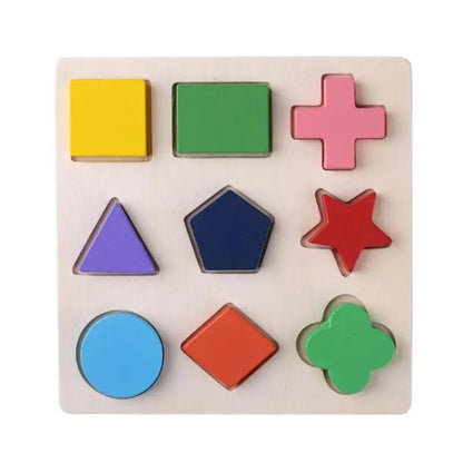 Wooden Geometric Shapes Montessori Puzzle Sorting Math Bricks Preschool Learning