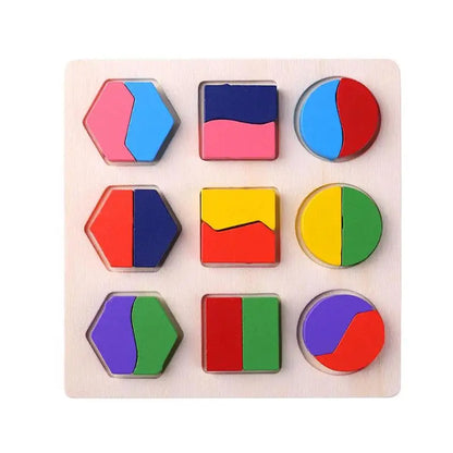 Wooden Geometric Shapes Montessori Puzzle Sorting Math Bricks Preschool Learning