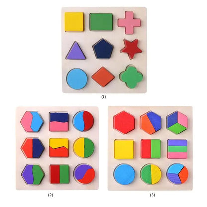 Wooden Geometric Shapes Montessori Puzzle Sorting Math Bricks Preschool Learning