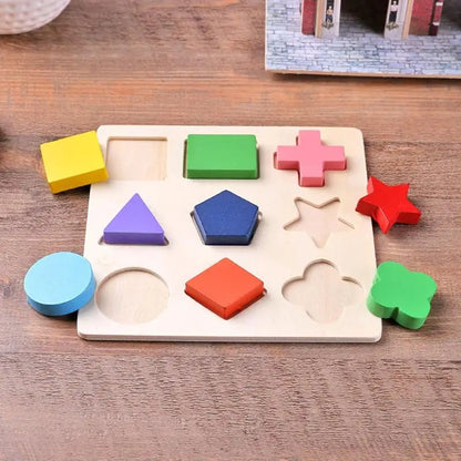 Wooden Geometric Shapes Montessori Puzzle Sorting Math Bricks Preschool Learning