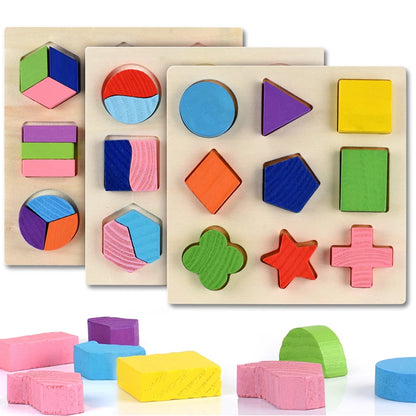 Wooden Geometric Shapes Montessori Puzzle Sorting Math Bricks Preschool Learning