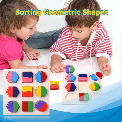 Wooden Geometric Shapes Montessori Puzzle Sorting Math Bricks Preschool Learning