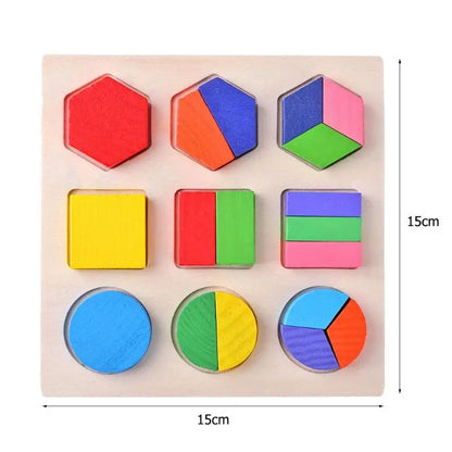 Wooden Geometric Shapes Montessori Puzzle Sorting Math Bricks Preschool Learning