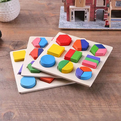 Wooden Geometric Shapes Montessori Puzzle Sorting Math Bricks Preschool Learning