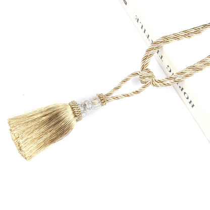 2Pcs Curtain Tieback Tassel Crystal Beaded Hanging Rope Tie Home Decor Gold Curtains Cord Holder