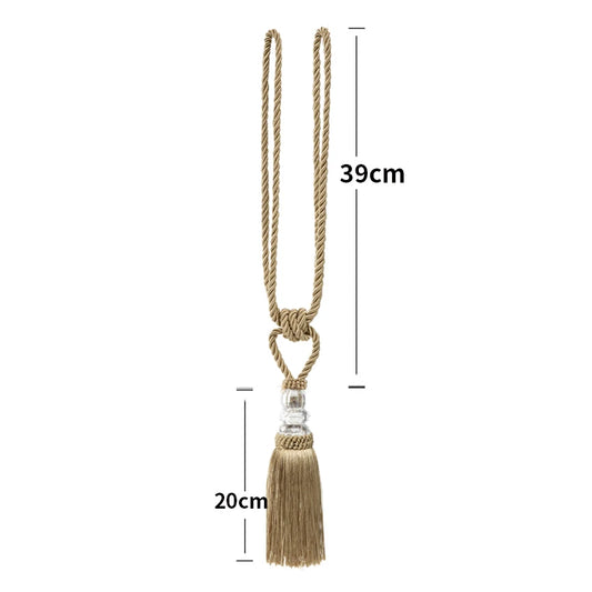 2Pcs Curtain Tieback Tassel Crystal Beaded Hanging Rope Tie Home Decor Gold Curtains Cord Holder