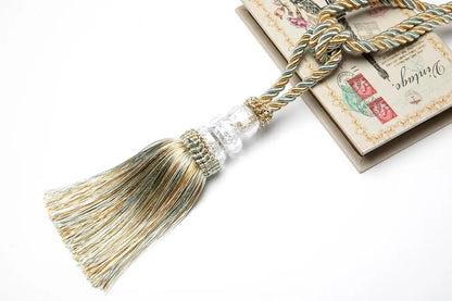 2Pcs Curtain Tieback Tassel Crystal Beaded Hanging Rope Tie Home Decor Gold Curtains Cord Holder