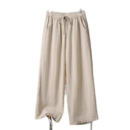 Elastic Casual Solid Color Cotton Linen Wide Leg Pants