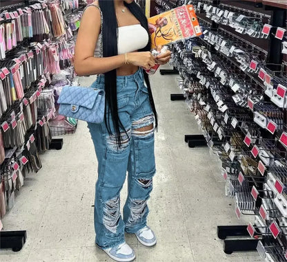 Women Patchwork Denim Jeans