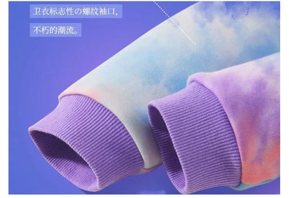 Lilo Stitch Tie-dyed Sweatshirt for Girl Purple Pullover Crew Neck Child Sportwear Long Sleeve