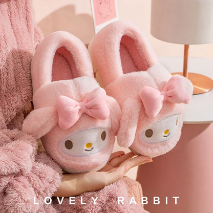 New Sanrio Melody Cotton Slippers Women's Winter Cute Indoor Home Parent-child 2024