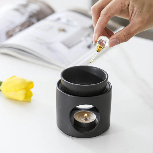 100ml Black Ceramics Essential Oil Incense Burner Spa Yoga Candel Heating Censer