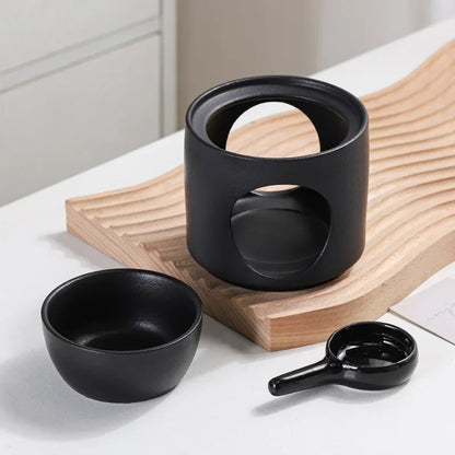 100ml Black Ceramics Essential Oil Incense Burner Spa Yoga Candel Heating Censer