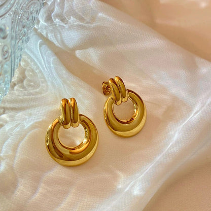 CARLIDANA Stainless Steel Chunky Texture Hoop Earrings Jewelry for Women Gold Plated