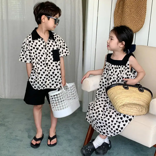 Kids Summer Korean Suspender Skirt Set