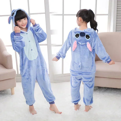 Stitch Pajamas Children Cartoon Plush Kigurumi Onesies Winter Warm Clothes for Boys Girls