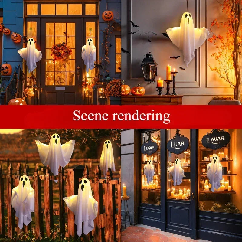 Halloween Glowing White Ghost LED Hanging Ghosts Horror Props with Fairy Light Indoor Outdoor Haunted House Halloween Decoration