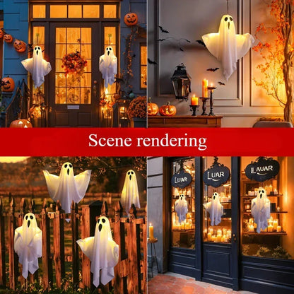 Halloween Glowing White Ghost LED Hanging Ghosts Horror Props with Fairy Light Indoor Outdoor Haunted House Halloween Decoration
