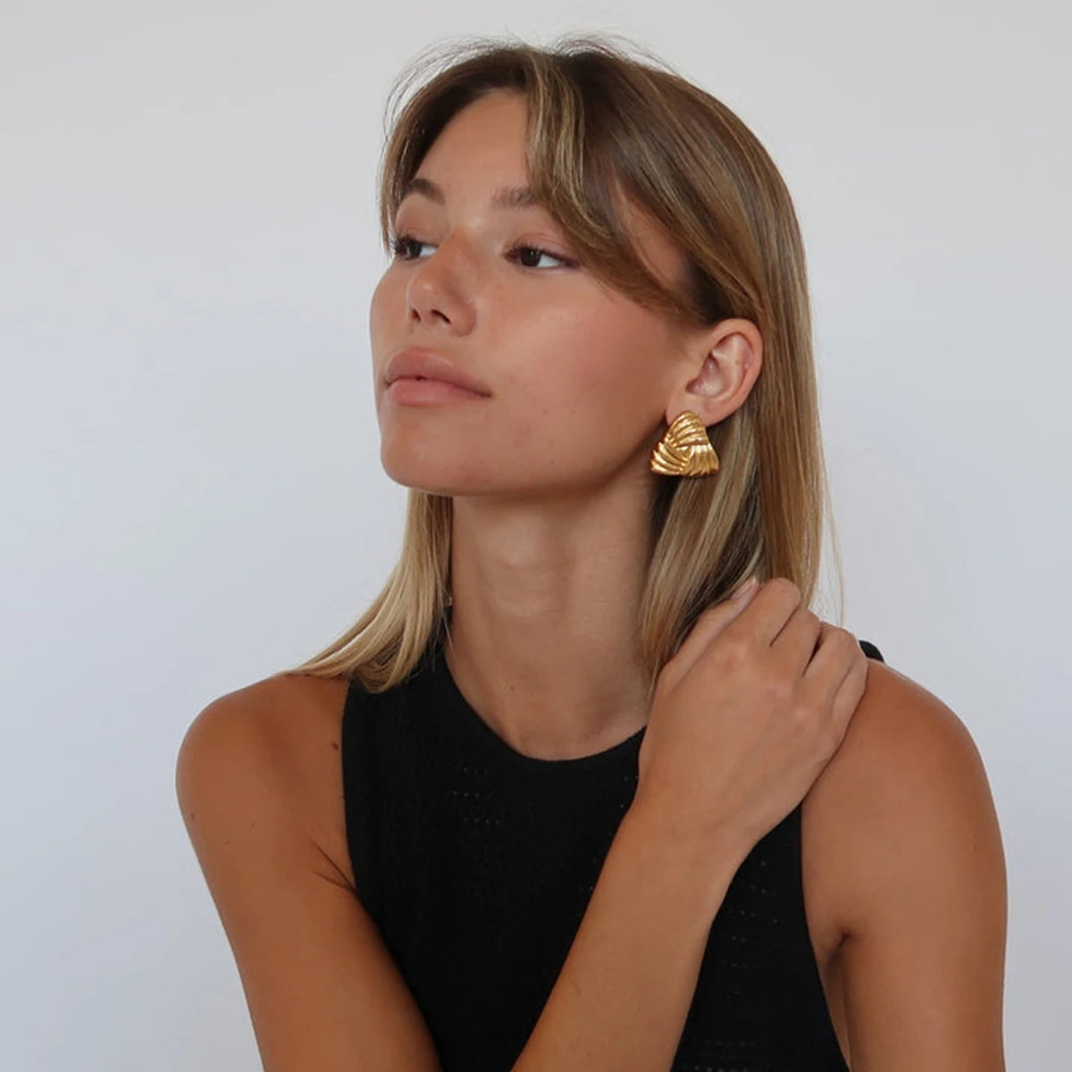 Uworld Trendy 18k Gold Color Plated Stainless Steel Statement Earrings Waterproof Fashion