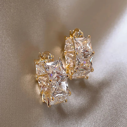 ZAKOL Fashion Hoop Earring Inlaid Shiny Square Crystal Zircon Ear Accessories Party Jewelry for Women