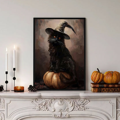 Retro Victorian Animal Crow Witch Ghost Canvas Print Dark Pumpkin Skull Halloween Wall Art Poster for Living Room & Gothic Decor