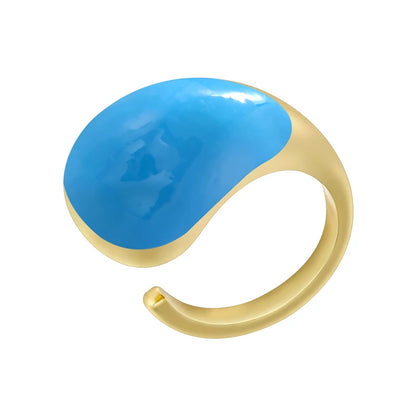 ZHUKOU Enamelled Oil Drop Brass Large Head Teardrop Opening Adjustable Unisex Ring