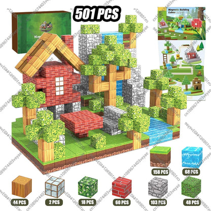 Magnetic Building Blocks Mine World Magnet Cube Set for Boy Girl Kid Age 3+ DIY Model