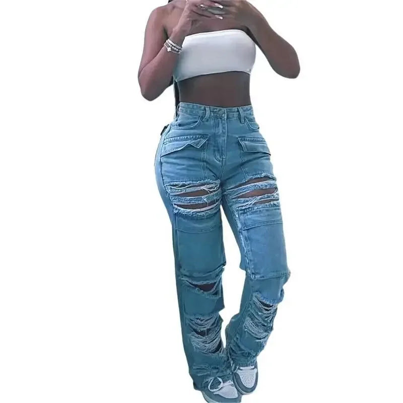 Women Patchwork Denim Jeans