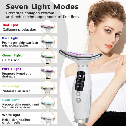 Neck Face Beauty Device EMS Micro-current 7 Color Facial Massager Reduce Double Chin Skin