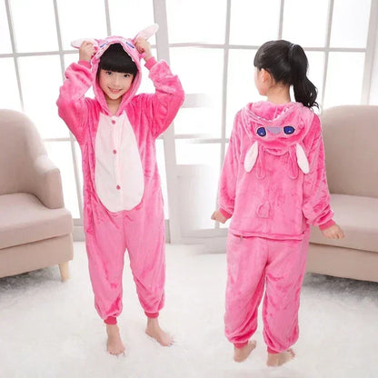 Stitch Pajamas Children Cartoon Plush Kigurumi Onesies Winter Warm Clothes for Boys Girls