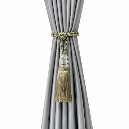 2Pcs Curtain Tieback Tassel Crystal Beaded Hanging Rope Tie Home Decor Gold Curtains Cord Holder
